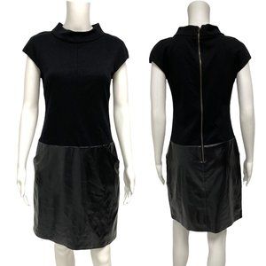 Alfani Petite women's Shift dress black short sleeve faux leather skirt size 6P